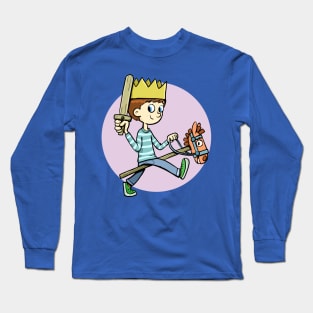 boy plays knight king and rides a horse on a stick Long Sleeve T-Shirt